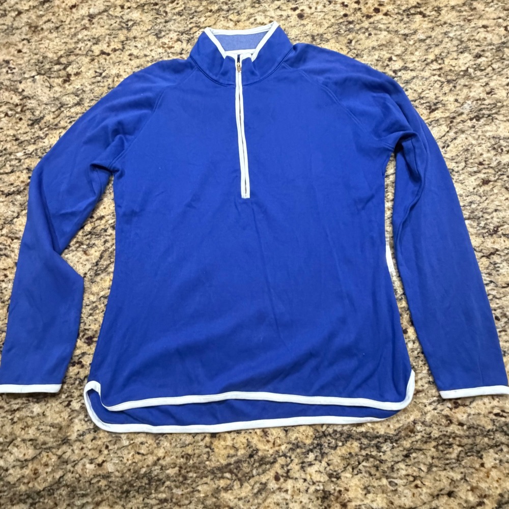 Peter Millar Crown Sport Womens Blue White Trim Quarter Zip Pullover Large ws
